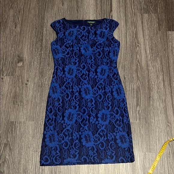 Lauren Ralph Lauren Blue Sheath Midi Dress Bateau Neckline - Picture 6 of 9